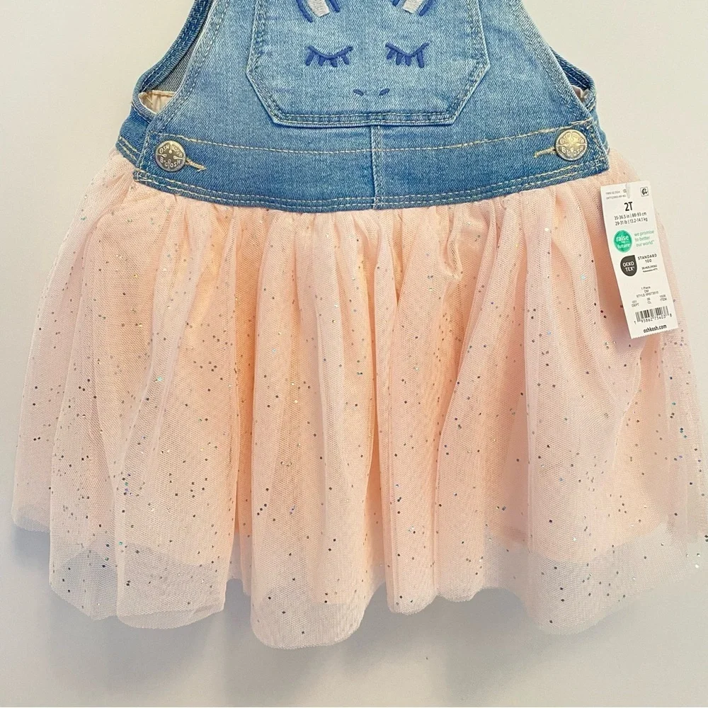 OshKosh B'gosh Toddler Girls Pink Tulle Unicorn Skirtall Jumper Dress 2T NWT